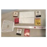 Dennis Equipment advertising, matches, fly swatter