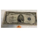 $5.00 Bill Off Centered 1953a Silver Certificate
