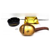 3 Ashtrays Camel Brass Amber Glass