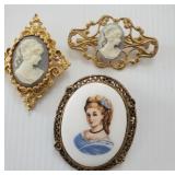 3 Cameo Brooches