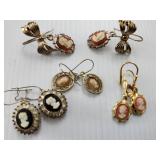 4 Pair Pierced Cameo Earrings