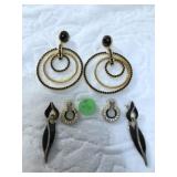 3 Pairs of Pierced Earrings Black & Gold Tone unsi