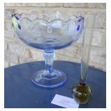 Indiana Glass Blue Fruit Bowl & Blown Glass Vase