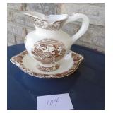 Japan Toile Transferware Bedside Pitcher/Creamer