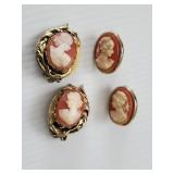 2 Pair Cameo Clip On Earrings