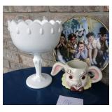 Little Rascals Plate Milk Glass Compote Rabbit
