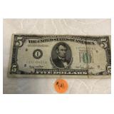 $5.00 Bill Off Centered 1950