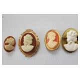 4 Cameo Brooches Unsigned