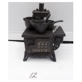 Minature Cast Iron Cook Stove with Pots
