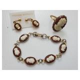Cameo Set Bracelet Ring & Clip on Earrings