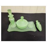 Green Glass Vanity Set - vintage