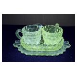 Fostoria Cream & Sugar & Trays - glowing