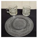 Glass Cream & Sugar Set & Plate