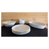 Syracuse China Plates, Corelle Gravy Bowl,