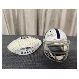 Colts Signed Miniature Football and Helmet