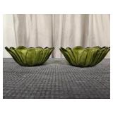 Green Sun Flower Glass Bowls (2)
