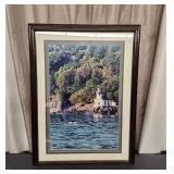 Framed Lighthouse Picture with Humpback Whales
