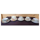 Cups & Saucers (5 sets) painted porcelain