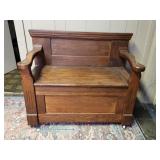 Antique Oak Hall Bench on wheels