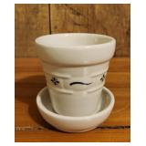 Longaberger Pottery Green Flower Pot & tray