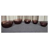 Pyrex Ribbed Panel Amethyst Glass Nesting Bowls