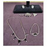Rhinestone Necklace, Bracelet, Earrings