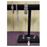 Rhinestone Bracelet (2), Necklace, Earrings