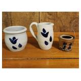 Williamsburg Pottery Pitcher, Crocks, bucket