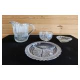 Glass Plate, Pitcher and Heart Dish
