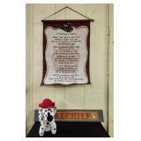 Fireman's Prayer, plush dog,  Wood sign
