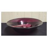 Glass Red Bowl, Serving Plastic Fork & Spoon