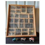 Matchbox Car Display Case & 3 trucks