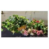 Ivy & Fake Flowers Brass Planter and Basket