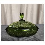 Green Glass Candy Dish - vintage