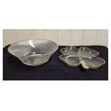 Glass Serving Bowl & 4 Leaf Clover Dish
