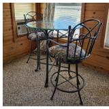 Bar Height Glass Top Metal Frame Table & Stools
