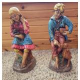 Ceramic Boy w/dog and Girl w/dog Statue