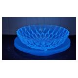 Glass Lunch Plates & Serving Bowl - glowing