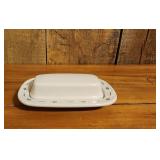 Longaberger Pottery Green Covered Butter Dish