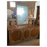 Cherry Veneer Dresser, Mirror & Headboard