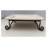 Longaberger Pottery Platter & Wrought Iron Stand