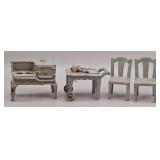Cast Iron Dollhouse Chairs, Tea Cart & Stove