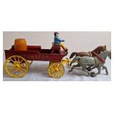 Cast Iron Horse-Drawn "Transfer" Wagon w/Driver