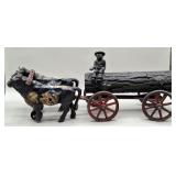 Cast Iron Oxen-Drawn Log Wagon w/Boy
