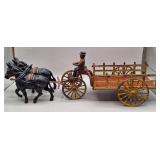 Cast Iron Mule-Drawn Stake Wagon, Antique