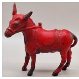 Cast Iron Red Donkey w/Saddle Still Bank