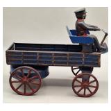 Pressed Metal Wagon w/Cast Iron Driver