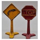Arcade Cast Iron Curve Ahead & Stop Sign