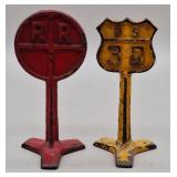 Arcade Cast Iron Rail Road Sign & U.S. 30 Sign