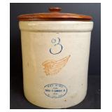 3-Gallon Red Wing Stoneware Crock w/Wood Lid